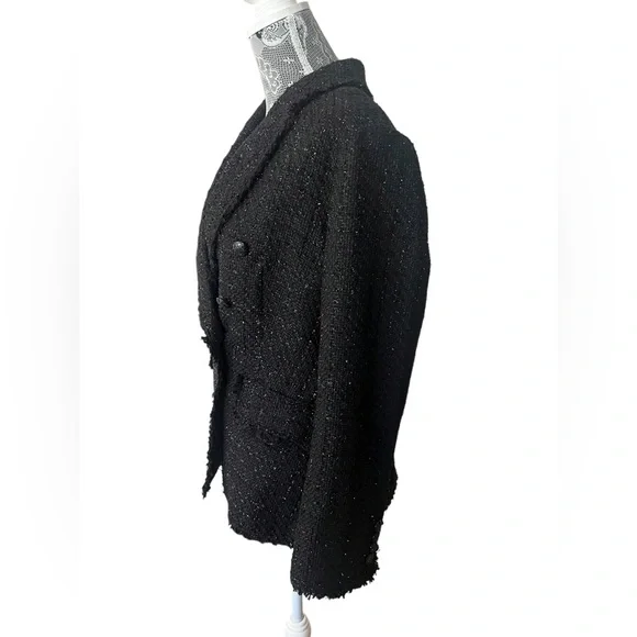 White House Black Market Black Metallic Tweed Double-Breasted Blazer NWT Size 14